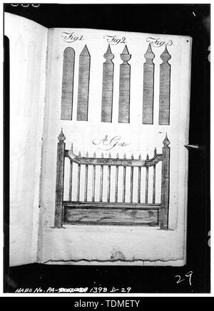 Fotokopien der TITELSEITE, Exlibris, TEILNAHMEZERTIFIKAT UND PLATTEN ZUR VERANSCHAULICHUNG BEISPIELE DER TISCHLER' ARBEIT IN DEN ARTIKELN DER ZIMMERLEUTE "GESELLSCHAFT VON PHILADELPHIA UND IHRE VORSCHRIFTEN FÜR DIE MESSUNG UND BEWERTUNG DES HAUS SCHREINER veröffentlichte Arbeit (Philadelphia - Halle und Sellars, 1786). - Schreiner Firma, Rule Book (Schreinerei), Philadelphia, Philadelphia County, PA Stockfoto