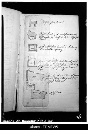 Fotokopien der TITELSEITE, Exlibris, TEILNAHMEZERTIFIKAT UND PLATTEN ZUR VERANSCHAULICHUNG BEISPIELE DER TISCHLER' ARBEIT IN DEN ARTIKELN DER ZIMMERLEUTE "GESELLSCHAFT VON PHILADELPHIA UND IHRE VORSCHRIFTEN FÜR DIE MESSUNG UND BEWERTUNG DES HAUS SCHREINER veröffentlichte Arbeit (Philadelphia - Halle und Sellars, 1786). - Schreiner Firma, Rule Book (Schreinerei), Philadelphia, Philadelphia County, PA Stockfoto