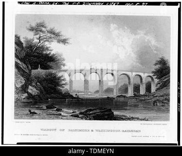 Fotokopie des 'Viadukt über Baltimore und Washington Railroad", EINE GRAVUR AUS DEN VEREINIGTEN STAATEN DARGESTELLT, Charles A. DANA, Editor, CA. 1858. - Baltimore und Ohio Railroad, Thomas Viadukt, Spanning Patapsco River, Elkridge, Howard County, MD; Latrobe, Benjamin; McCartney, John; Wever, Casper; Thomas, Phillip E Stockfoto