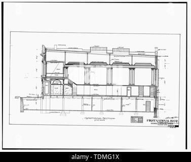 Kopie der ursprünglichen Zeichnung LÄNGSSCHNITT - First National Bank, 312 Gipfel Straße, Toledo, Lucas County, OH Stockfoto
