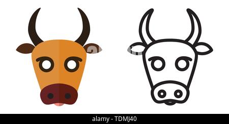 Reihe von Icons - Logos in linearen und flacher Stil der Kopf einer Kuh. Vector Illustration Stock Vektor