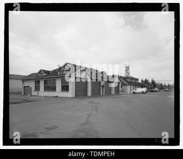 Perspektivische Ansicht DES FEUERS CACHE Gebäude, Aussicht nach Süden. - Oregon State Förster's Büro Komplex, 2600 State Street, Salem, Marion, ODER Stockfoto