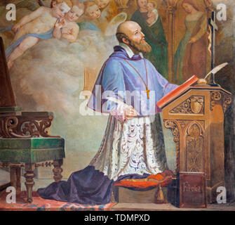 CATANIA, Italien - 8 April, 2018: Das Gemälde des Hl. Franz von Sales in der Chiesa di San Filipo Neri (1937). Stockfoto