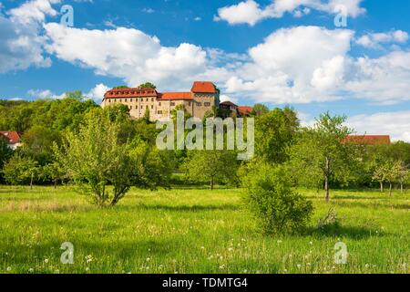 Creuzburg im Werratal, vor Orchard Wiese, Creuzburg, Thüringen, Deutschland Stockfoto