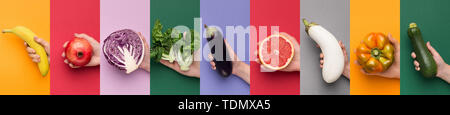 Neun verschiedene Hintergründe mit Obst und Gemüse Stockfoto
