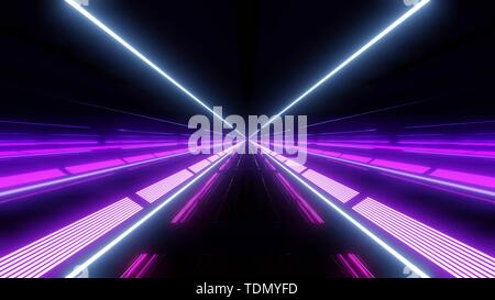 Multi Color Light Tunnel mit violetten Licht und Reflexionen Stockfoto