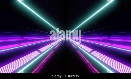 Multi Color Light Tunnel mit violetten Licht und Reflexionen Stockfoto