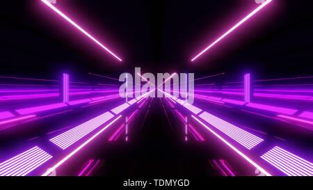 Multi Color Light Tunnel mit violetten Licht und Reflexionen Stockfoto