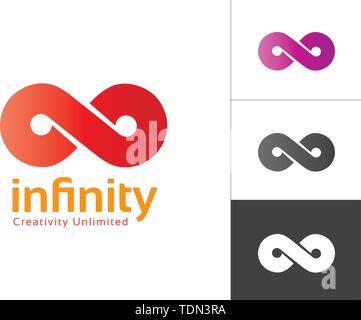 Infinity Symbol mit Farbverlauf Rot, Violett, Schwarz und Weiß. In der Form der Unendlichkeit symbol Gradienten. Acht Zeichen bunten Farbverlauf. Stock Vektor