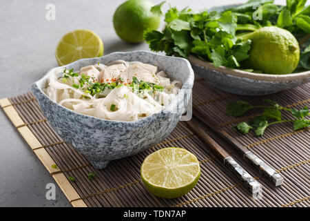 Traditionelle vietnamesische Nudelsuppe Pho in eine Schüssel geben. Asiatische Lebensmittel Konzept. Stockfoto