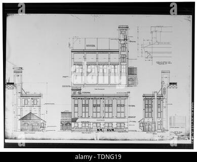 Fotokopie mikroverfilmter Zeichnung, Thomas E. Murray und George A. Orrok, 18. Mai 1927 (Datei 2 - T7 - R13), DWG. Nr. 43802, Niagara Mohawk Power Company, Syracuse, New York) TRENTON FÄLLT - NEBEN DER STATION - Erhöhungen. - Trenton fällt Wasserkraftwerk, Powerhouse und der Unterstation, auf der West Bank von West Canada Creek, zusammen Trenton Falls Road, 1,25 Meilen nördlich von New York Weg 28, Trenton fällt, Oneida County, NY Stockfoto