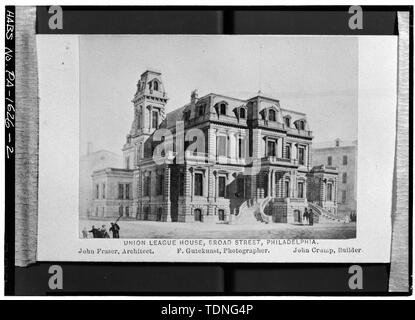 Fotokopie des alten 2-8'x 3' Foto von F. Gutekunst montiert auf 2 3-8" x 4' im Skript auf der Rückseite markiert - "Gekauft bei der Sanitär Messe Phila 8. Juni 1864". Auch auf der Rückseite bedruckt - "F. Gutekunst, Fotograf 704 und 706 Arch St Philadelphia". Von Jack E. Boucher im November 1959 Fotokopiert. - Union League von Philadelphia, 140 South Broad Street, Philadelphia, Philadelphia County, PA Stockfoto