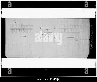 Fotokopie des ursprünglichen Zeichnungen (von National Archives, kartografische Abteilung, Record Group 156, Ordner 3) Delineator und Datum unbekannt 'Designs für Offiziere Viertel AN BENICIA ARSENAL CAL, HZV Viertel, LIEUT'S QUARTERS' PLÄNE UND ANSICHTEN - Benicia Arsenal, Befehlen Officer's Quarters, Benicia, Solano County, CA Stockfoto