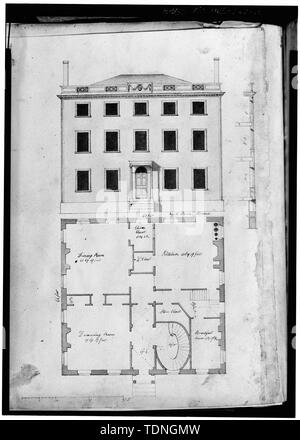 Kopie der ursprünglichen Pläne und Ansichten (von der Boston Athenaeum) Alexander Parris, Architekt 1805 HAUPTFASSADE ELEVATION UND PLAN DER BODEN BODEN - Shepley House, 156 State Street, Portland, Cumberland County, Mich; Parris, Alexander; Stevens, John Calvin; Portland Club; Smith, Maurer, Philip Stockfoto