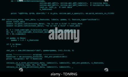 3D-Hacking code data flow Stream auf Schwarz. Bildschirm mit der Eingabe Codierung Symbole Stockfoto