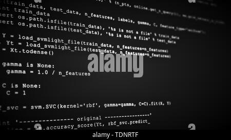 3D-Hacking code data flow Stream auf Schwarz. Bildschirm mit der Eingabe Codierung Symbole Stockfoto