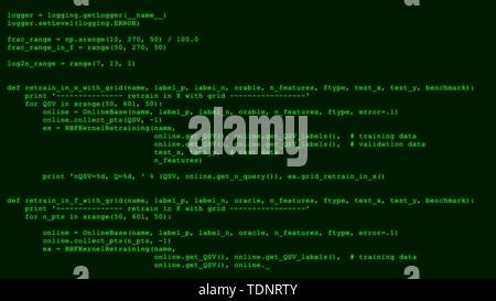 3D-Hacking code data flow Stream auf Grün. Bildschirm mit der Eingabe Codierung Symbole Stockfoto