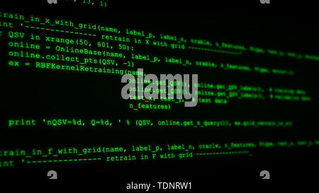 3D-Hacking code data flow Stream auf Grün. Bildschirm mit der Eingabe Codierung Symbole Stockfoto