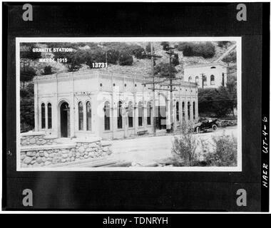 Fotokopiert August 1971 von Foto 13731, Granit Ordner-1, Engineering, Utah Energie und Licht Co., Salt Lake City, Utah. Granit STATION, 24. Mai 1915. - Utah Power Company, Granit Wasserkraftwerk, Holladay, Salt Lake County, UT Stockfoto