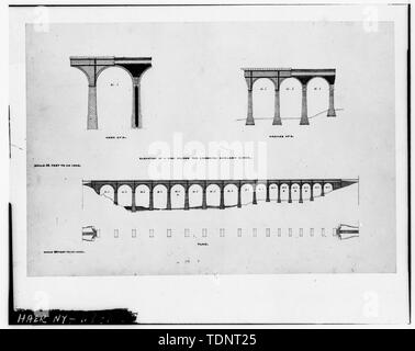 Fotokopiert Dezember 1977, aus lose Zeichnung in Jervis Bibliothek. Erhöhung von ORIGINAL DESIGN FÜR HOHE BRÜCKE. - Alte Croton Aqueduct, Harlem River Crossing, Spanning Harlem River, Bronx, Bronx County, NY Stockfoto