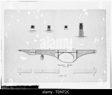 Fotokopiert Dezember 1977, aus lose original Technische Zeichnung, Jervis Bibliothek. Erhebungen UND ABSCHNITTE DER AQUÄDUKT IN SING SING, in der alle drei Bögen, darunter 88-Fuß-ARCH. - Alte Croton Aqueduct, Sing Sing töten Brücke, Spanning Aquädukt Street und Broadway, Ossining, Westchester County, NY Stockfoto