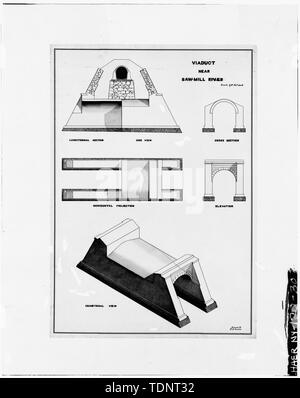 Fotokopiert Dezember 1977, von Losen, Originalzeichnungen, Jervis Bibliothek. Aquädukt in der Nähe von Saw Mill River, Abschnitte und isometrische Ansicht. - Alte Croton Aqueduct, New York City, New York County, NY Stockfoto