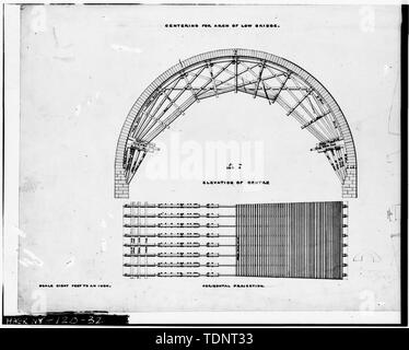 Fotokopiert Dezember 1977, von Losen, Originalzeichnungen, Jervis Bibliothek. Zentrierung für 120' ARCH JERVIS VORGESCHLAGEN FÜR NIEDRIGE SYPHON BRÜCKE, ABER NICHT GEBAUT. - Alte Croton Aqueduct, New York City, New York County, NY Stockfoto