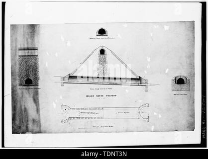 Fotokopiert Dezember 1977, aus lose original Technische Zeichnung, Jervis Bibliothek. Abschnitte der indischen BACH CLUVERT - Alte Croton Aqueduct, Indian Creek Düker, Behälter und Quaker Bridge Straßen, Crotonville, Ossining, Westchester County, NY Stockfoto