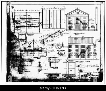 Fotokopie von 1920 Zeichnung mit dem Titel - Gebäude 78, 3. Stock mit Balkon und FEUERLEITERN, einschließlich Pläne für Dachfenster und Norden Elevation. HABS Foto ist ein 8 x 10' Kontakt Drucken von einem hohen Kontrast negative einer Erweiterung von mikrofiches vorgenommen. Original befindet sich in der Sammlung der Abteilung für Öffentliche Arbeiten, Puget Sound Naval Shipyard, Bremerton, WA. - Puget Sound Naval Shipyard, Verwaltungsgebäude, Farragut Avenue, Bremerton, Kitsap County, WA; Maul, David, Sender Stockfoto