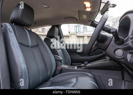 Hongkong, China, April 2019: Nissan Leaf Innenraum am 15. April 2019 in Hong Kong. Stockfoto