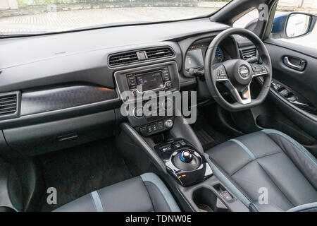 Hongkong, China, April 2019: Nissan Leaf Innenraum am 15. April 2019 in Hong Kong. Stockfoto