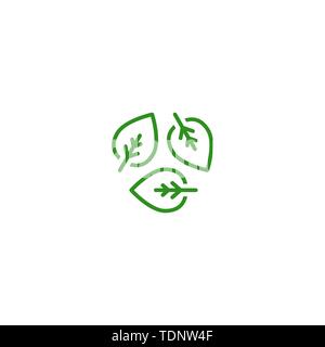 Drei Blätter eco Recycling Symbol auf weißem isoliert. Vektor Wiederverwendung Abbildung. Grüne, flache Kontur verlässt. Blatt ökologie Kreis Symbol Stock Vektor