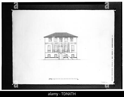 Die fotokopie einer gemessenen Zeichnung (Original im Besitz des Kunstakademiets (Königliche Akademie der Schönen Künste), Kopenhagen, Dänemark, 1961) KIRKEGADE (VORNE) Höhenlage - Kirkegade 10 (House), 10 Church Street, Christiansted, St. Croix, VI Stockfoto