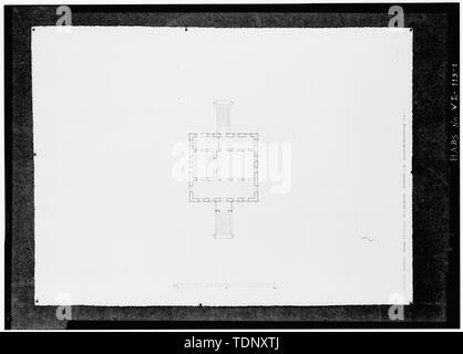 Die fotokopie einer gemessenen Zeichnung (Original im Besitz des Kunstakademiets (Königliche Akademie der Schönen Künste), Kopenhagen, Dänemark, 1961) PLAN DER HAUPTHAUS - Richmond, Richmond, St. Croix, VI Stockfoto