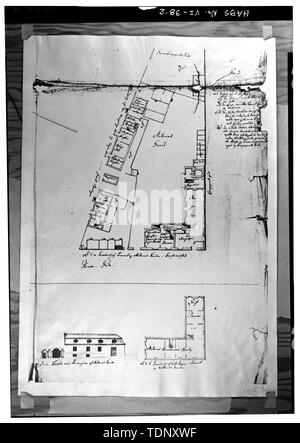 Die fotokopie einer gemessenen Zeichnung (Original im Besitz der Rigsarkivet (Königliche Archive), Kopenhagen, Dänemark, Plan, IIIa, Kortsamling 337 C) von Peter Lotharius Oxholm abgegrenzt, 1779 PLAN VON CHRISTIANSTED'S WHARF BEREICH - Stadt von Christiansted (Allgemeine Ansichten), Christiansted, St. Croix, VI Stockfoto