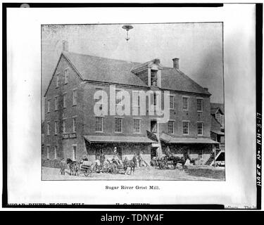 Die fotokopie einer Foto (original Drucken in der Sammlung des Claremont historische Gesellschaft) Ca. 1890, Fotograf unbekannt Allgemeine Ansicht. - Zucker Fluss Schrotmühle und Sägewerk, 159 Main Street, Claremont, Sullivan County, NH Stockfoto