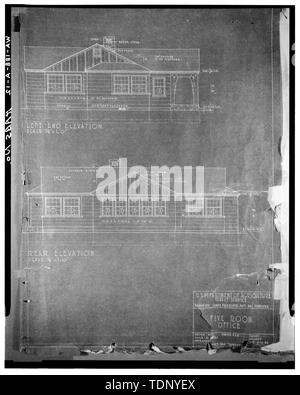 Fotokopie eines ursprünglichen Zeichnung der wichtigsten Office (von der U.S. Forest Service, Wenatchee National Forest) (rechte Hälfte der Zeichnung) 10 April 1940 HINTEN UND LINKS ENDE ERHÖHUNGEN - U.S. Forest Service Chelan Ranger Station, Main Office, 428 West Woodin Avenue, Chelan, Chelan County, WA; Maul, David, Sender Stockfoto