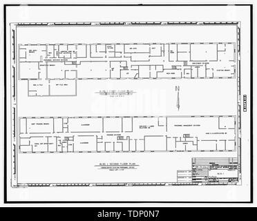 Kopie der Zeichnung (dieses Foto ist ein 8 x 10 Kopieren eines 8 x 10 Negativ; 1988 ursprüngliche architektonische Zeichnung in Gebäude Nr. 458 entfernt, NAS Pensacola, Florida) Gebäude Nr. 1, 1. und 2. Stock Pläne, Blatt 1 von 1 - U.S. Naval Air Station, Schiff Carpenter's Werkstatt, 368 South Avenue, Pensacola, Escambia County, FL Stockfoto