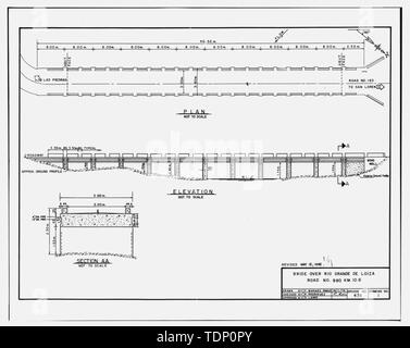 Kopie der Zeichnung (dieses Foto ist ein 8'x 10' Kontakt Drucken; 12. Mai 1982 Revision eines Januar 18, 1974 Als integrierte Zeichnung von F. Marquez Ramos, im Besitz der Brücke Evaluationsstelle der Puerto Rico Ministerium für Transport und Öffentliche Arbeiten) Braut (sic) über RIO GRANDE DE LOIZA, Straße Nr. 980 KM. 10.6 - Puente de la Marina, San Lorenzo-Florida und Cerro Gordo Nachbarschaften, Spanning Rio Grande de Loiza River bei Narciso Varona-Suarez Street, San Lorenzo, San Lorenzo Municipio, PR; Nones, Rafael; Benitez-Rexach, Luis; Lopez, Adolfo; Pumarada-O'Neill, Luis, Historiker; Mendez-Car Stockfoto