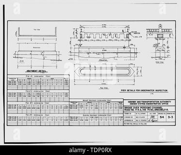 Kopie der Zeichnung (dieses Foto ist eine 8'' x 10'' Kontakt Drucken; November 1, 1993 Revision eines Mai, 1982 als integrierte Zeichnung von M. Villafane, im Besitz der Highway System Administration Office der Puerto Rico Autobahn und Transport Authority) Brücke über Perdomo Kanal, Straße Nr. S.R.2, Km. 75.60, Arecibo, VR-Nr. 3 von 3. - Puente del Caño Perdomo, Route PR-2 spanning Cano Perdomo Kanal, Arecibo, Arecibo Municipio, PR; Nones, Rafael; Gonzalez, Adriano; Arqueologia industrielle Caribena, Auftragnehmer; Calloway, Deborah, Sender; Mendez-Caratini, Hector, Fotograf; Pumarada Stockfoto