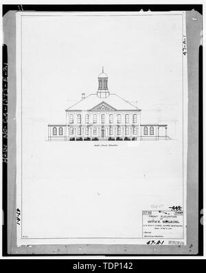 Kopie der Zeichnung an National Archives, San Bruno, Kalifornien (Navy - 47-A-1). Frontansicht des Bürogebäudes U.S. Navy Yard Mare Insel Cal; September 1901. - Mare Island Naval Shipyard, Alte Administrative Büros, der Achten Straße Nordseite zwischen Railroad Avenue und Walnuß-Allee, Vallejo, Solano County, CA Stockfoto