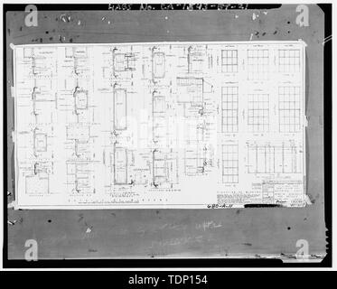 Kopie der Zeichnung an National Archives, San Bruno, Kalifornien (Marine - 680-A-11). Fenster Zeitplan und Details; 1938. - Mare Island Naval Shipyard, Werkstatt, California Avenue, Südwestecke der California Avenue und 13th Street, Vallejo, Solano County, CA Stockfoto