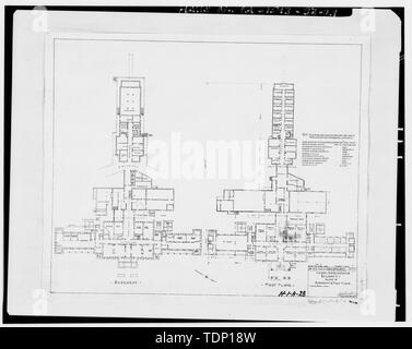 Kopie der Zeichnung an National Archives, San Bruno, Kalifornien (Navy-H-1-A-28). PW Dept, US Navy Yard Mare Insel Cal US Naval Hospital Wiederaufbau - Gebäude H-1 Pläne von Keller und Erdgeschoss, Januar, 1924. - Mare Island Naval Shipyard, Krankenhaus Sitz, Johnson Lane, West Side an der Kreuzung von Johnson Lane und Cossey Straße, Vallejo, Solano County, CA Stockfoto