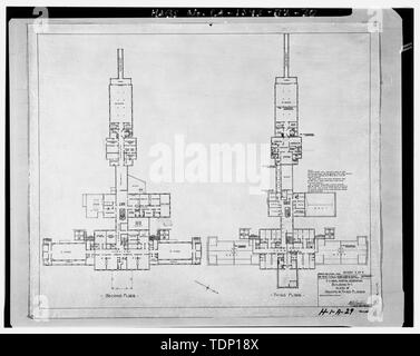 Kopie der Zeichnung an National Archives, San Bruno, Kalifornien (Navy-H-1-A-29). PW Abt. US Navy Yard Mare Insel Cal. U.S. Naval Hospital Wiederaufbau - Gebäude H-1-Pläne der 2. und 3. Etage, Januar, 1924. - Mare Island Naval Shipyard, Krankenhaus Sitz, Johnson Lane, West Side an der Kreuzung von Johnson Lane und Cossey Straße, Vallejo, Solano County, CA Stockfoto