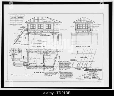 Kopie der Zeichnung Nr. C -3714, vom 2. April 1917, mit dem Titel New York Municipal Railway Corporation, Coney Island Terminal, Signal Tower am Stillwell Avenue Station, Vertrag Zeichnung. Grundriss, Nord, West Elevation Elevation. Original auf Datei, Plan, Archive von MTA New York City Transit, New York. - Stillwell Avenue Station, Kreuzung von Stillwell und Surf Avenue, Brooklyn, Kings County, NY Stockfoto