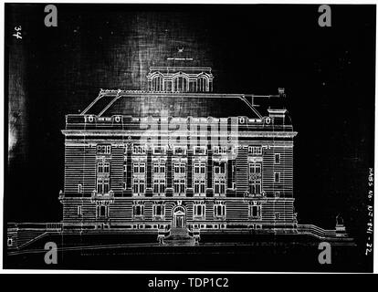 Kopie der Zeichnung, (Ort der ursprünglichen unbekannt) Joseph Comparetto, Delineator, Datum unbekannt Exterieur, Südseite - Hudson County Courthouse, 583 Avenue Newark, Jersey City, Hudson County, New Jersey Stockfoto