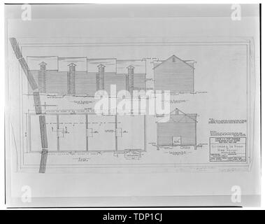 Kopie der Zeichnung, August 30, 1951 (Original in Dateien der United States Military Academy architektonischen Archiv, West Point, New York) UMWANDLUNG VON ICE HOUSE WAREHOUSE, Frontansicht, SOUTH ELEVATION, Planen, QUERSCHNITT - US-Militärakademie, Ice House, Mühlen Straße bei Howze, West Point, Orange County, NY Stockfoto