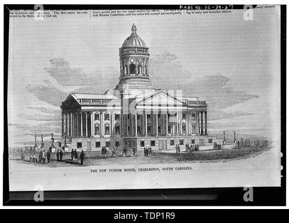 Fotokopie der Gravur, (von Gleason's Bildnerischen Drawing-Room Begleiter, Boston, S., 1854) Fotograf unbekannt, Datum unbekannt Exterieur, ALLGEMEINE ANSICHT VON VORNE - U.S. Customs House, 200 East Bay Street, Charleston, Charleston County, SC Stockfoto