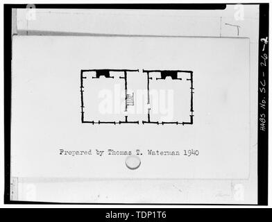 Fotokopie der Grundriss, aus einer Skizze in den vierziger HABS Index Card - Indianfield Plantation House, Pinopolis, Berkeley County, SC Stockfoto