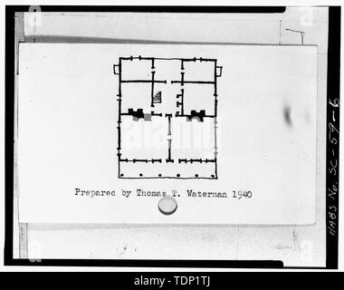 Fotokopie der Grundriss, aus einer Skizze in den vierziger HABS Index Card - Teich Bluff, Eutaw Springs, Orangeburg County, SC Stockfoto